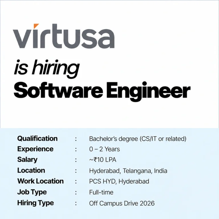 Virtusa Off Campus Drive 2026 | Software Engineer – QA Automation | Freshers | 0–2 Years | ~₹10 LPA | Hyderabad