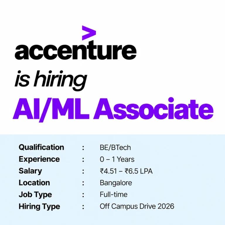 Accenture Off Campus Drive 2026 | AI/ML Computational Science Associate | Freshers | 0–1 Years | ₹4.51–₹6.5 LPA | Bangalore
